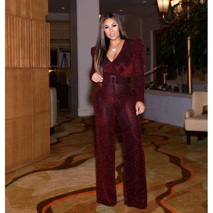 NWOT Burgundy Glitter Jumpsuit sz L